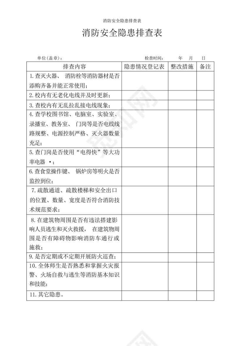 消防安全隐患排查表.docx