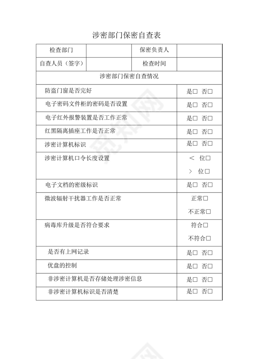 涉密部门保密自查表.docx
