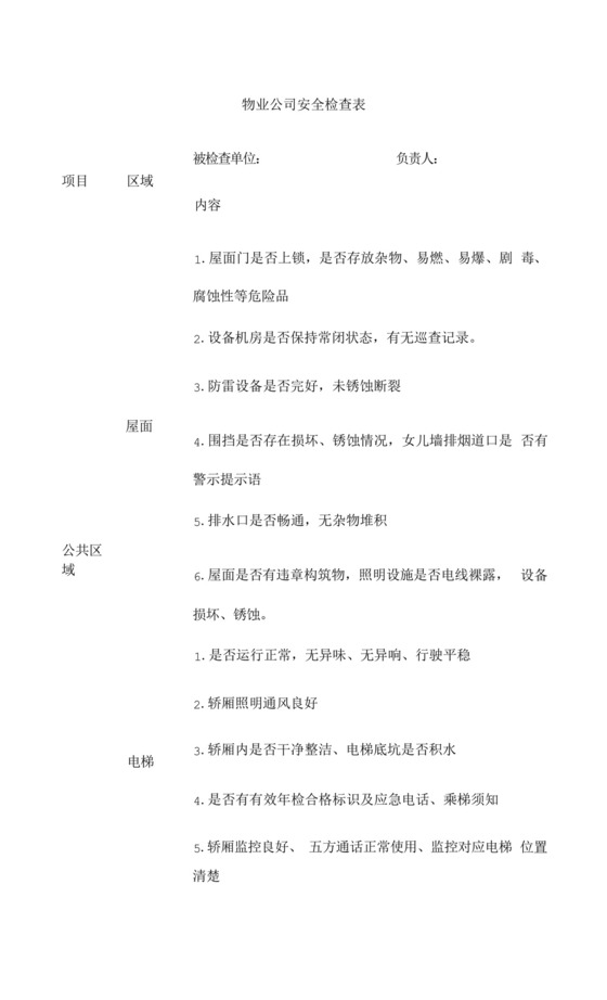 物业公司安全检查表.docx