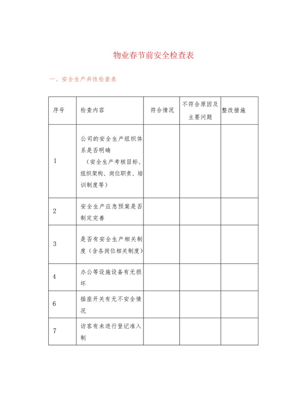 物业春节前安全检查表.docx