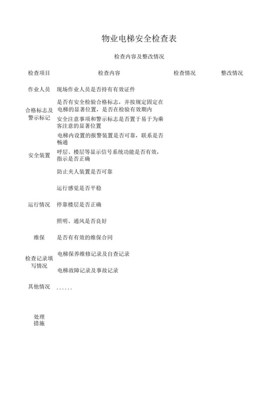 物业电梯安全检查表.docx