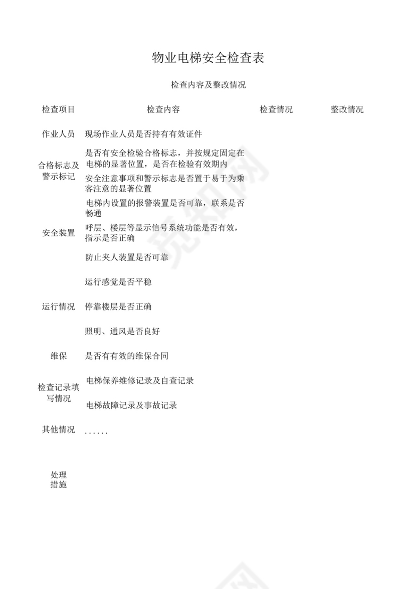 物业电梯安全检查表.docx