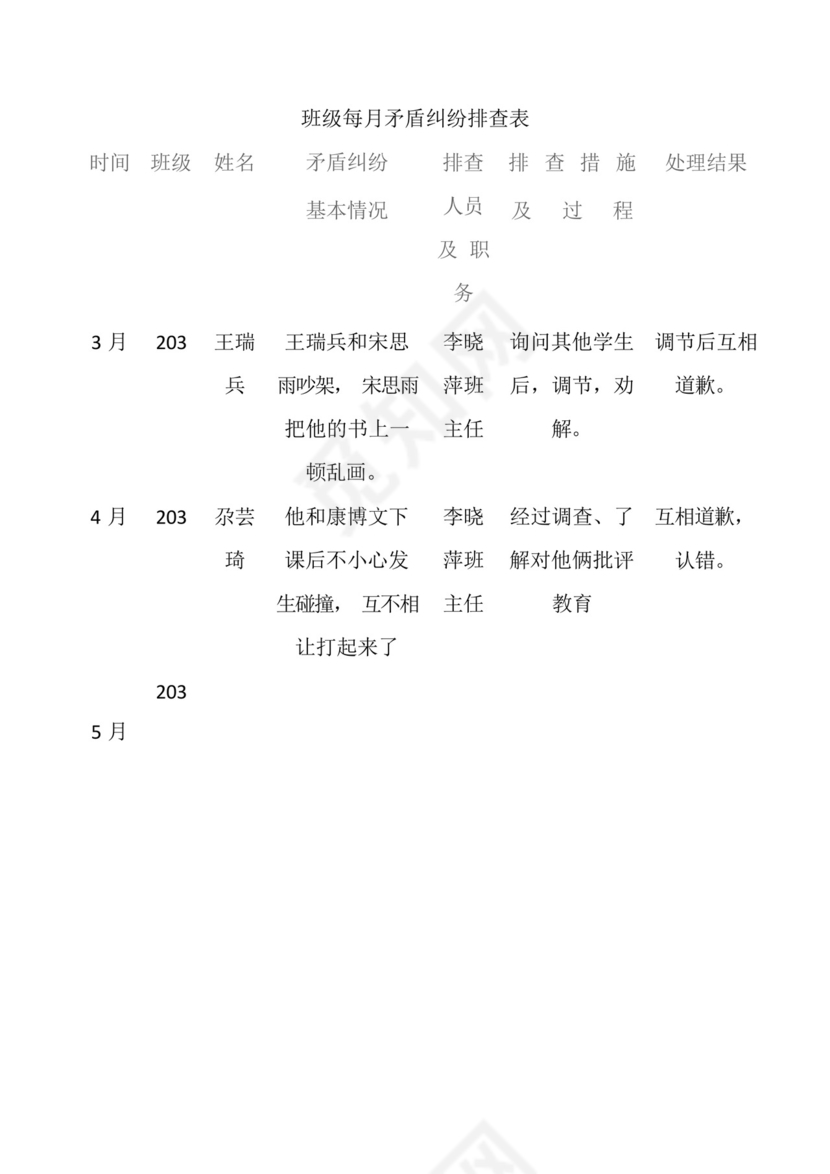 班级每月矛盾纠纷排查表-.docx