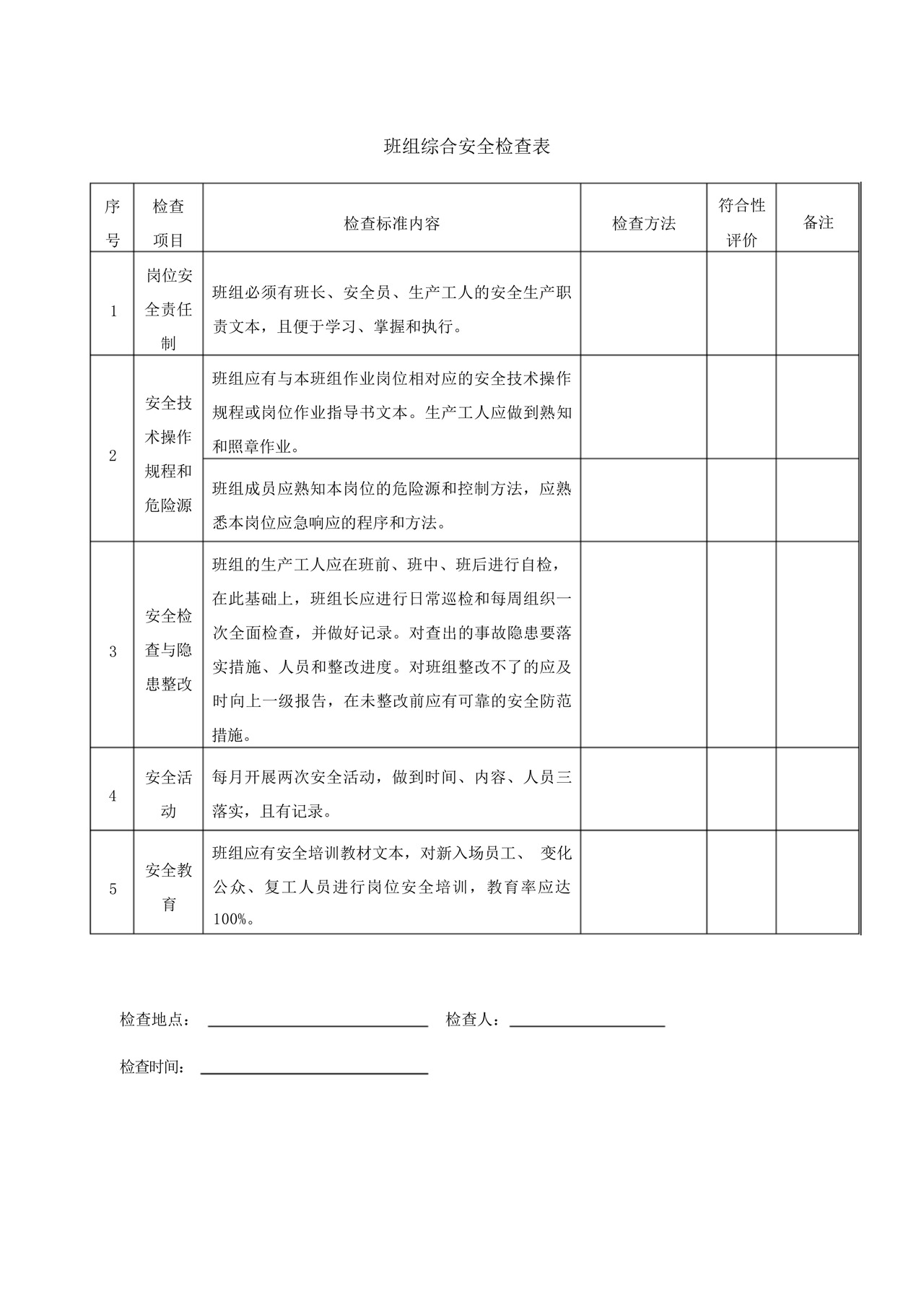 班组安全检查表.docx