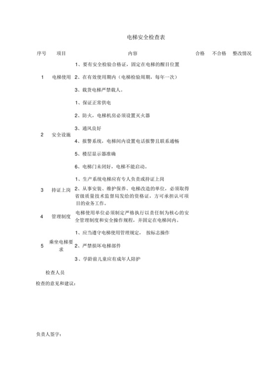 电梯安全检查表(每月一次).docx