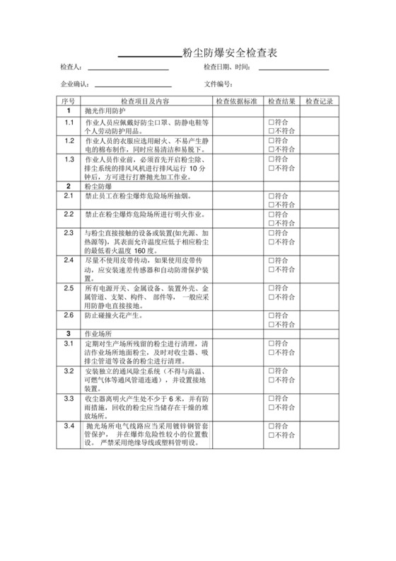 粉尘防爆安全检查表.docx