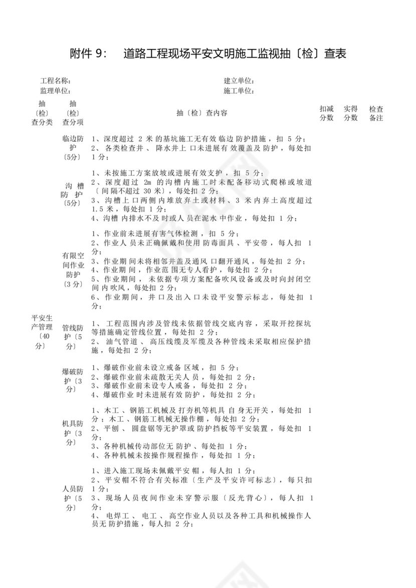 道路现场安全文明施工检查表.docx