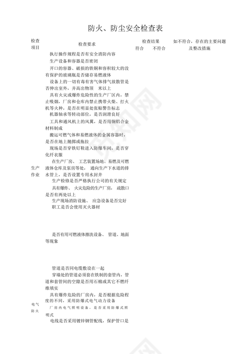 防火防爆、防尘防毒安全检查表-.docx