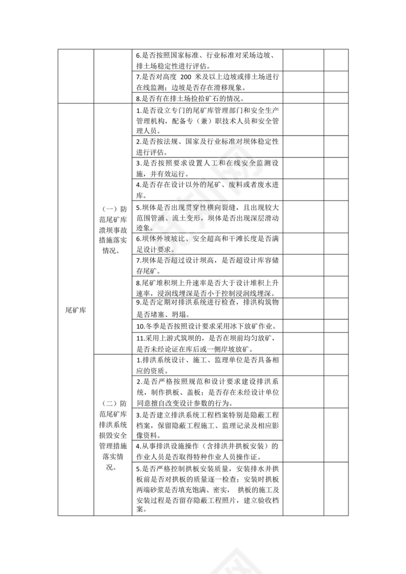 非煤矿山安全生产专项检查表.docx