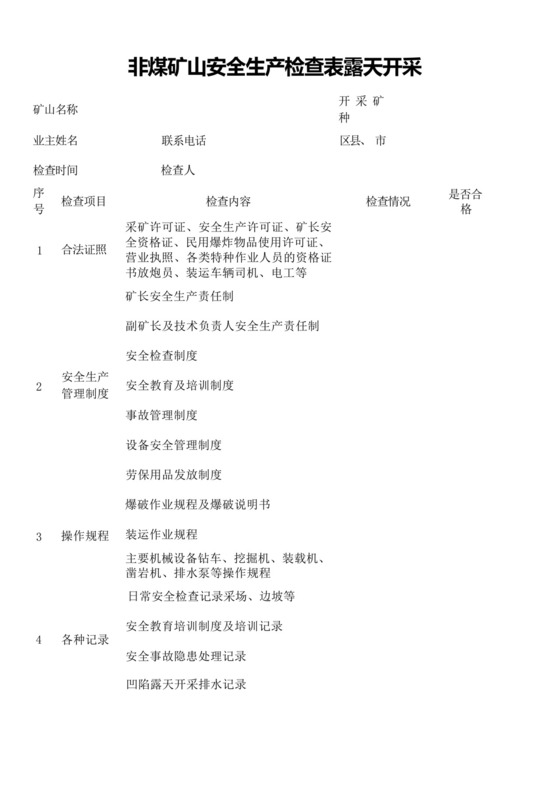 非煤矿山安全生产检查表.docx
