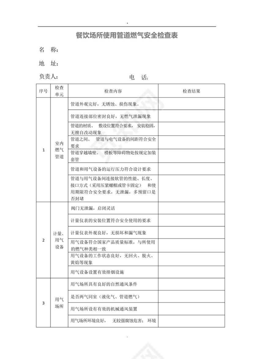餐饮场所使用管道燃气安全检查表.docx