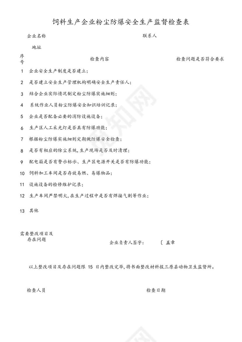 饲料生产企业粉尘防爆安全生产监督检查表.docx