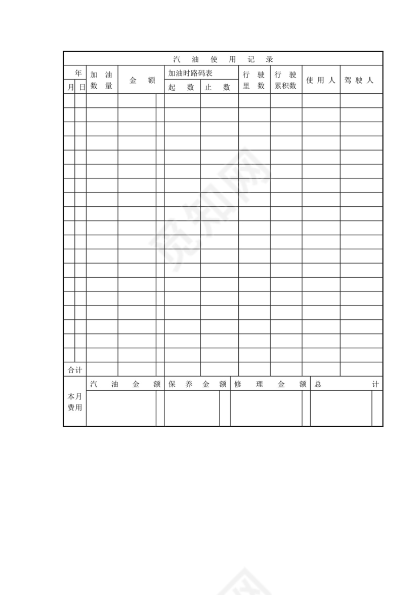 车辆使用状况月报表.doc