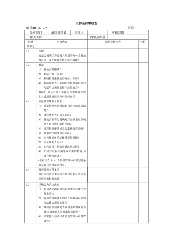三体系内审检查表.doc