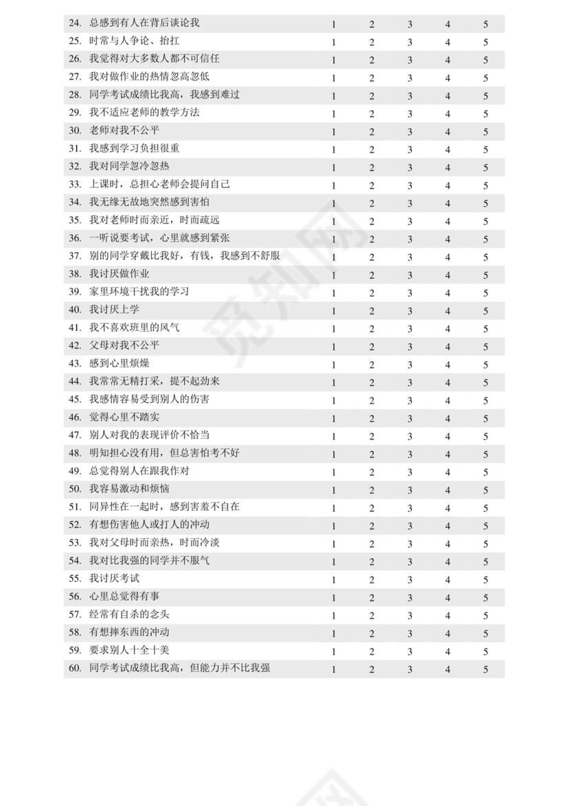 中学生心理健康检测表.doc