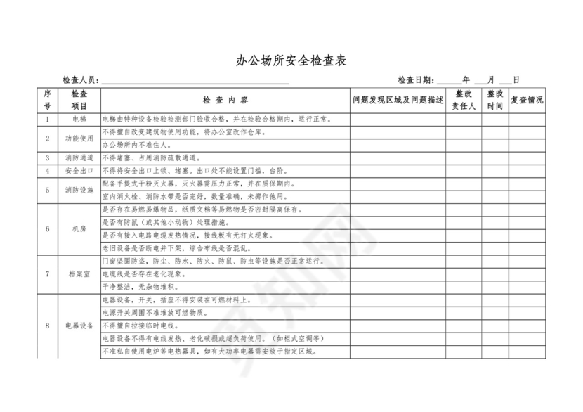 公司办公场所办公楼安全消防检查表.doc