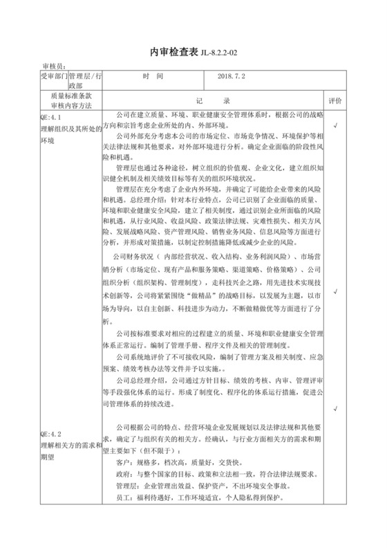 内审检查表-体系内审检查表.doc