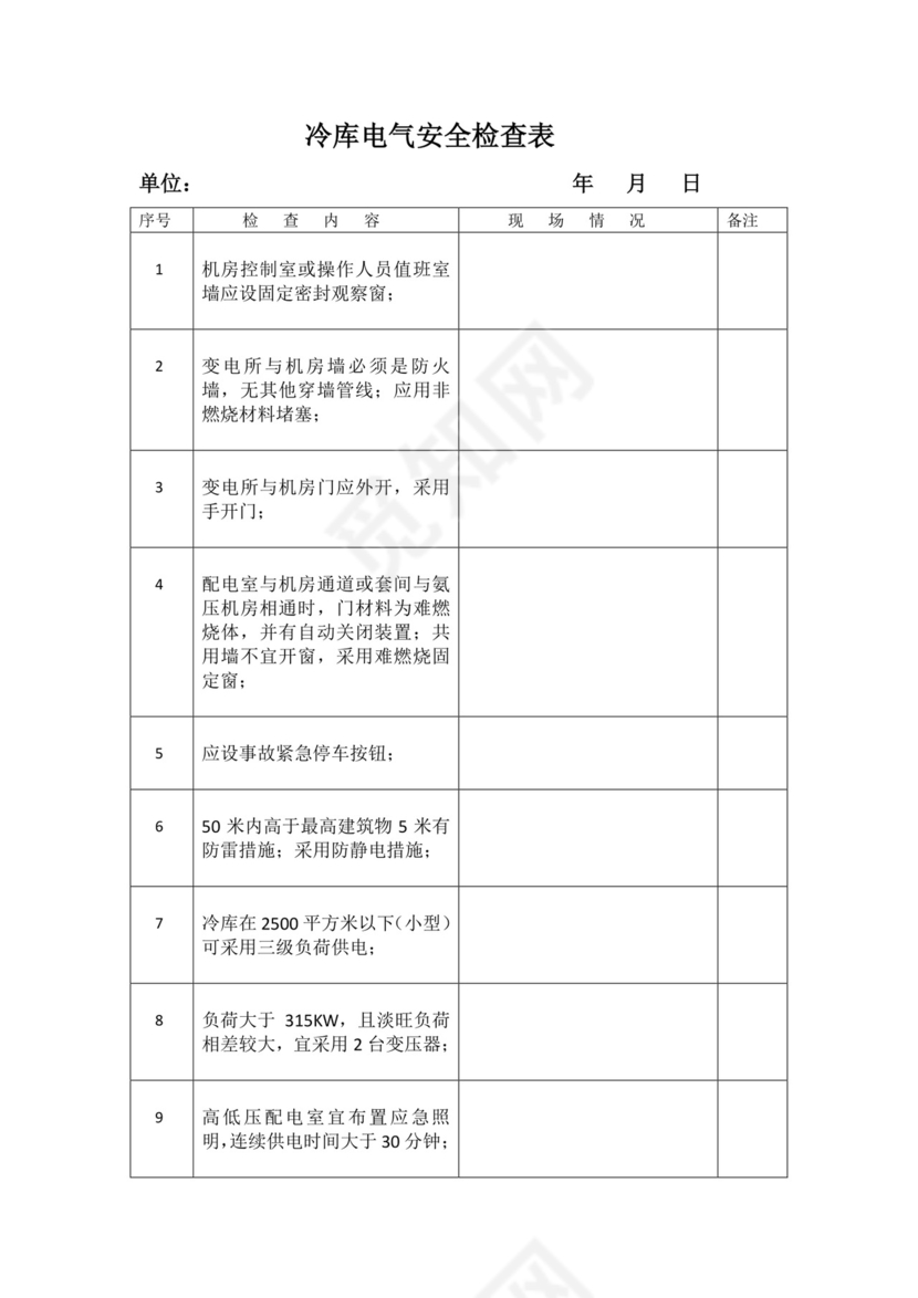 冷库电气安全检查表.docx