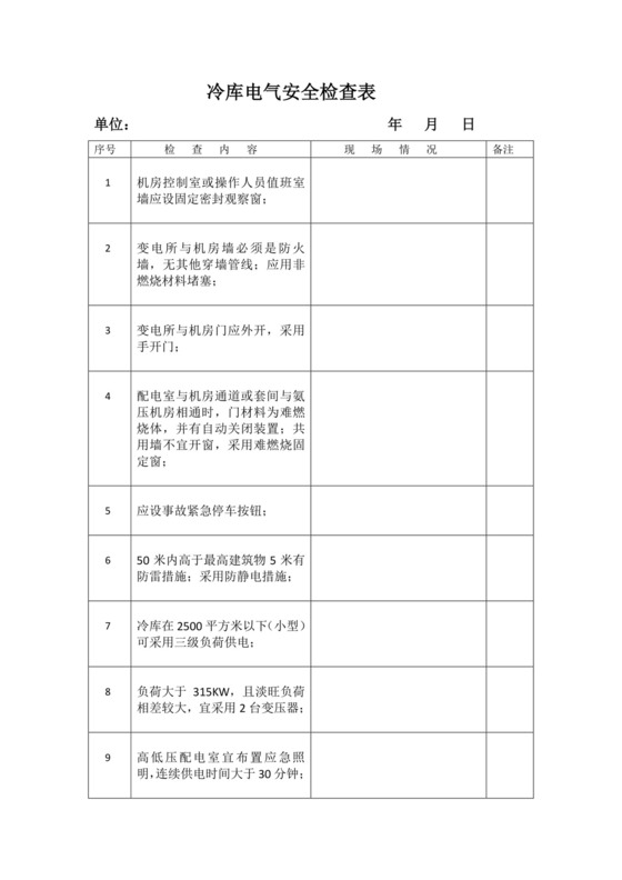 冷库电气安全检查表.docx