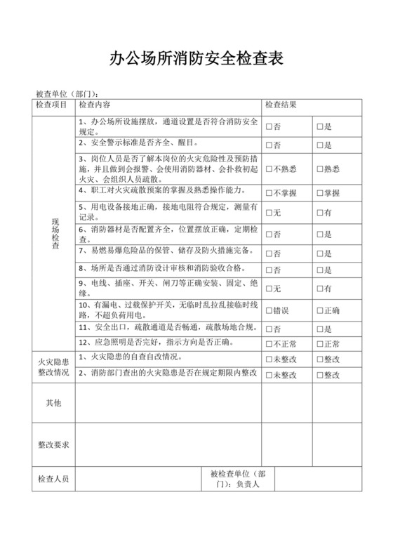 办公场所消防安全检查表.docx