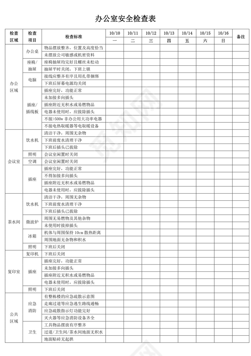 办公室安全检查表.docx