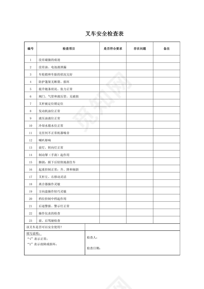 叉车安全检查表.doc