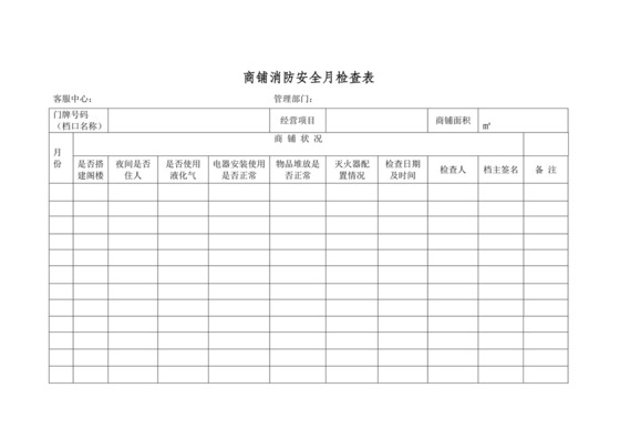 商铺消防安全月检查表(新版).doc