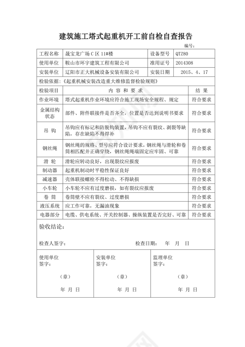 塔式起重机自检报告.doc