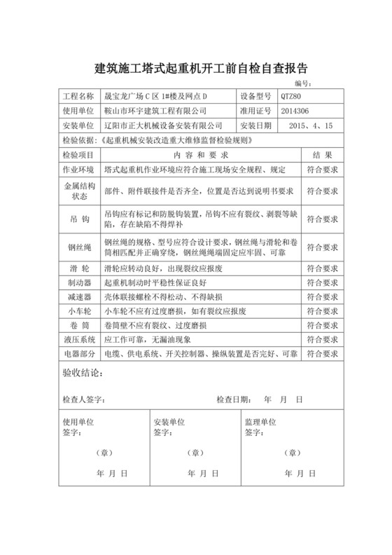 塔式起重机自检报告.doc