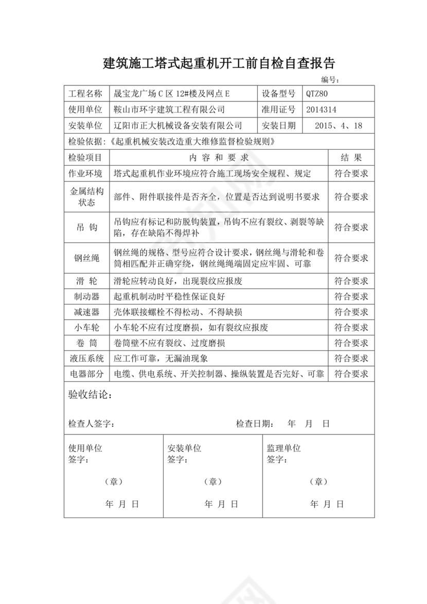 塔式起重机自检报告.doc