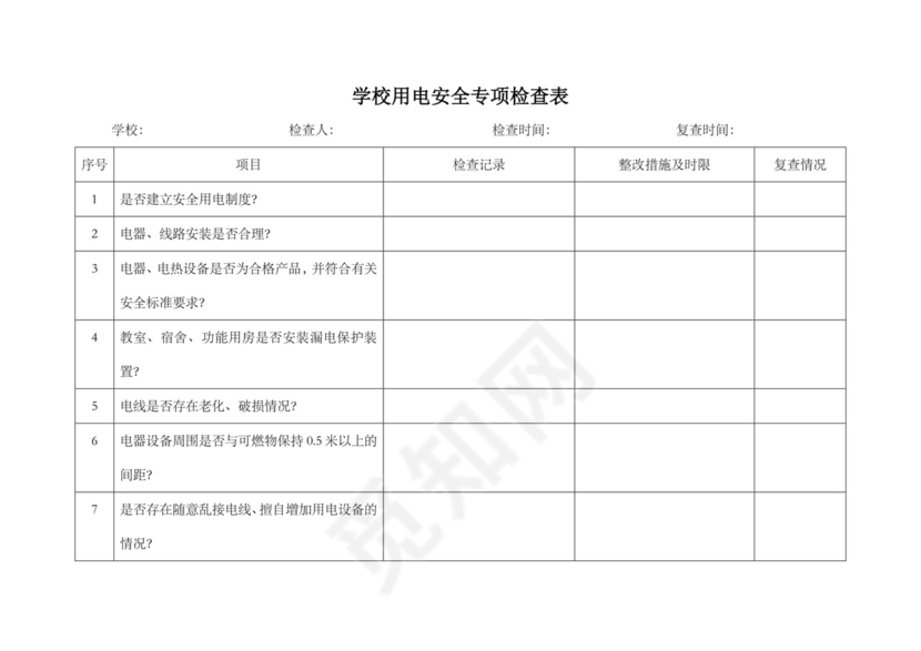 学校用电安全专项检查表.doc