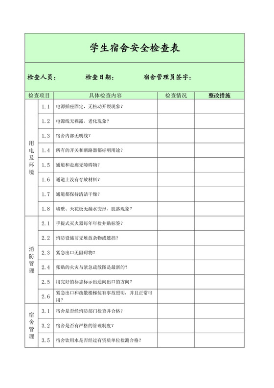 学生宿舍安全检查表.doc