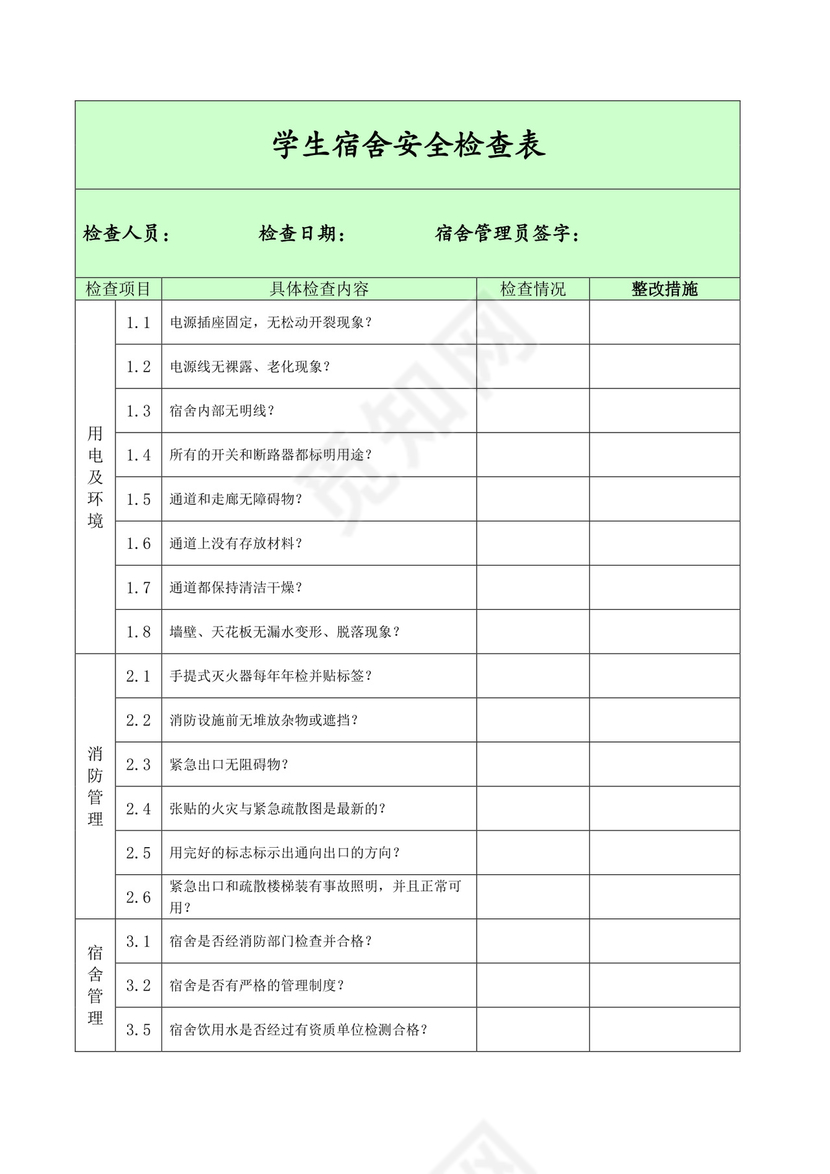 学生宿舍安全检查表.doc