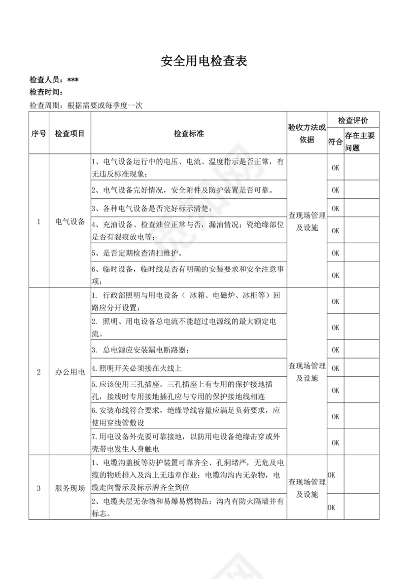 安全用电检查表.docx
