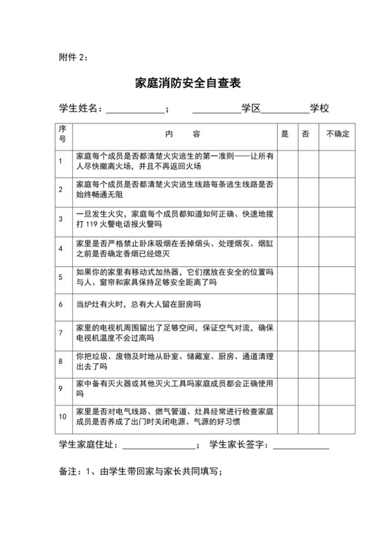 家庭消防安全自查表.doc