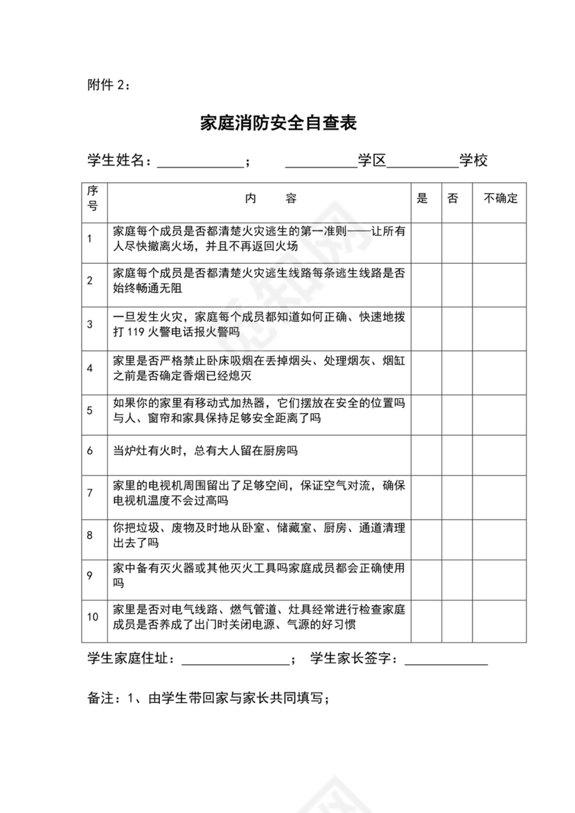 家庭消防安全自查表.doc