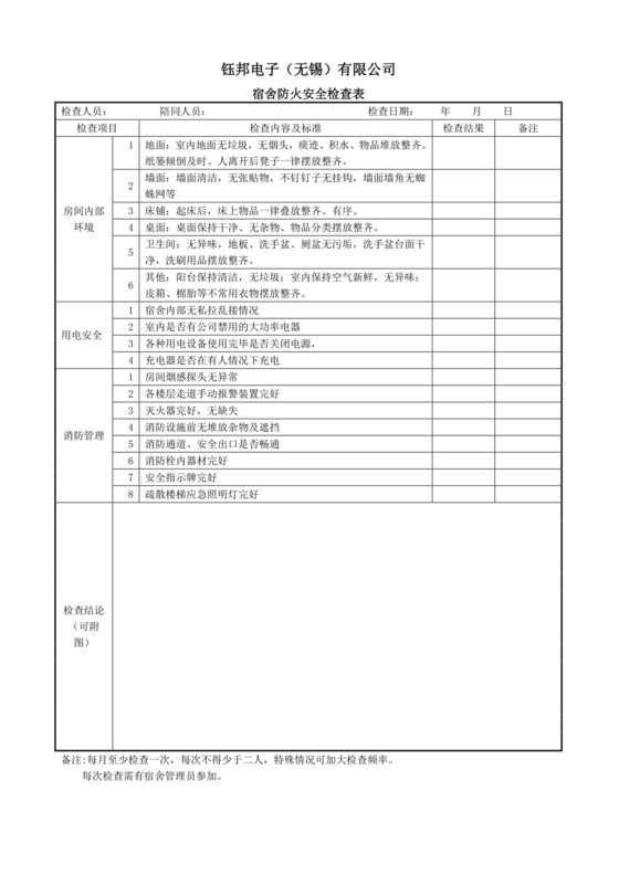宿舍防火安全检查表.docx