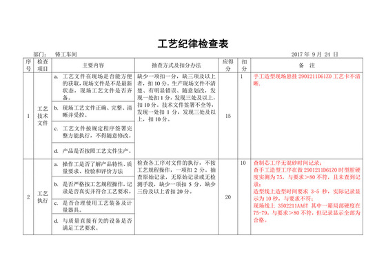 工艺纪律检查表.doc