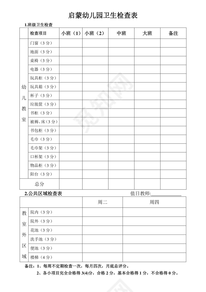 幼儿园卫生检查表.doc
