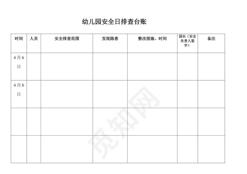 幼儿园安全日排查台账.doc