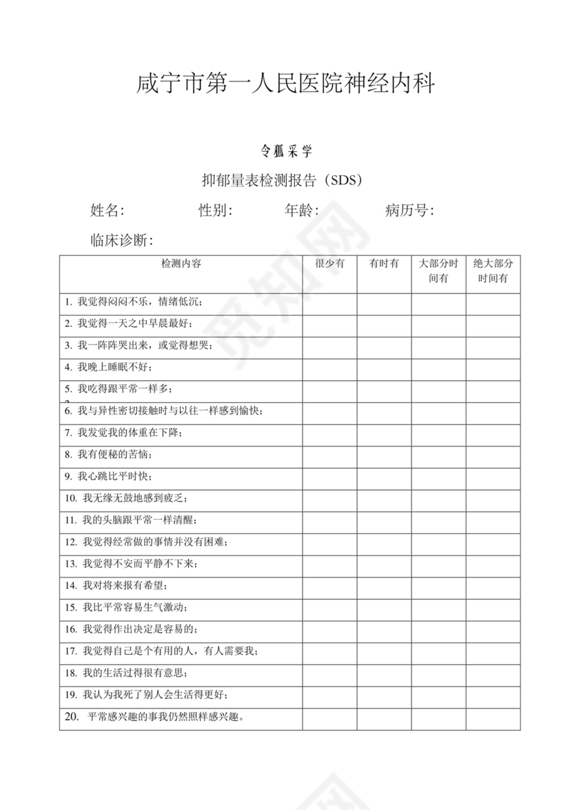 抑郁量表检测报告.doc
