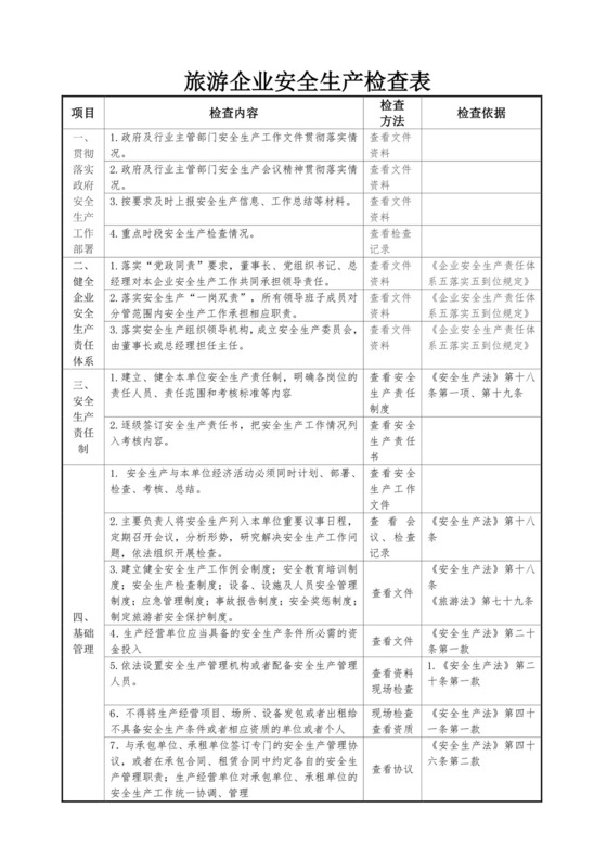 旅游企业安全生产检查表.docx