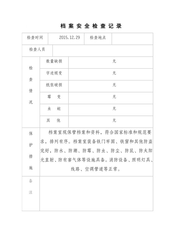 档案安全检查记录.doc