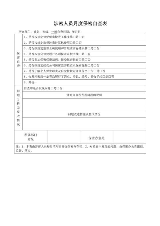 涉密人员保密自查表.docx