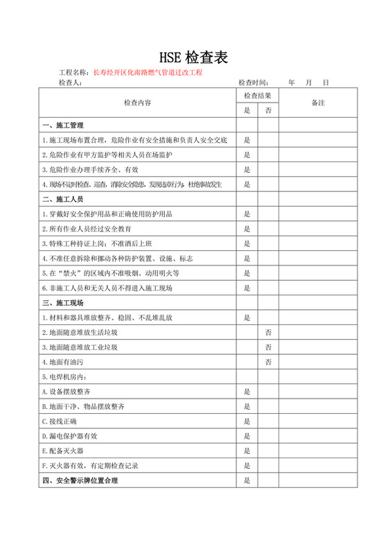 燃气管道HSE检查表.docx
