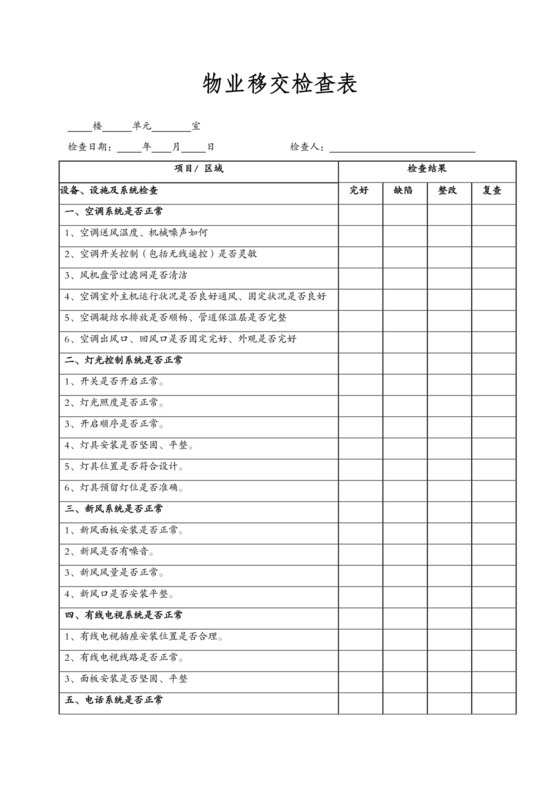 物业移交检查表.doc