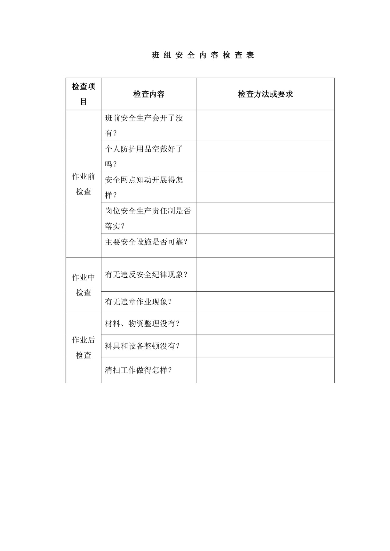 班组安全内容检查表.docx