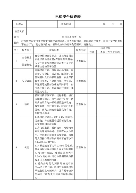 电梯安全检查表.docx