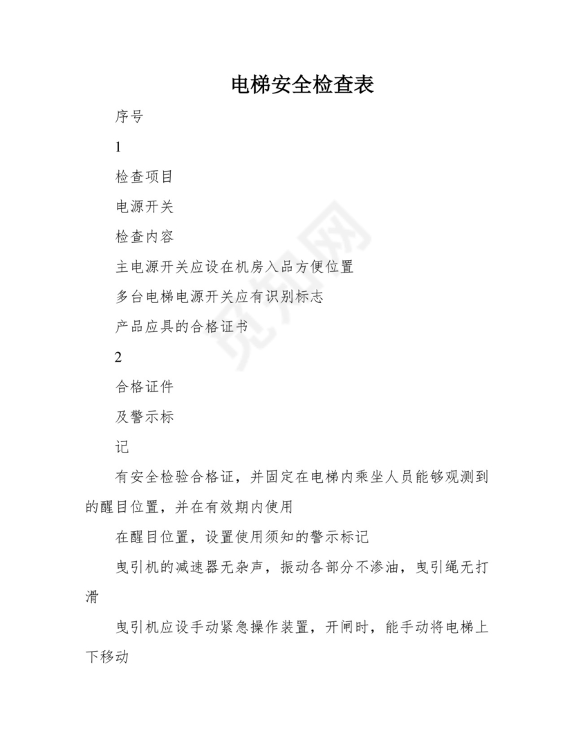 电梯安全检查表.docx
