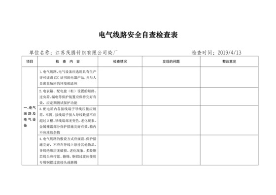 电气线路安全自查检查表.docx